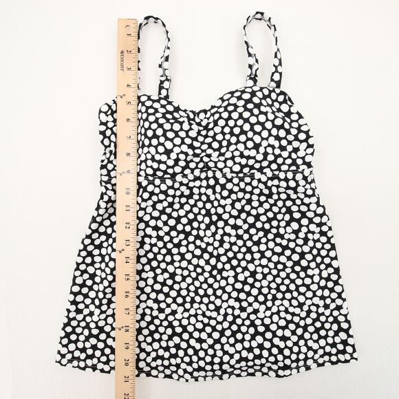 Lands End Tankini Top Black White Dotted Strapless Removable Straps Bra Size 2 - Picture 5 of 12
